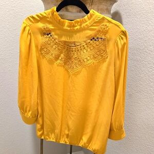 NY&Co Lace Neck Gold Blouse Size - M